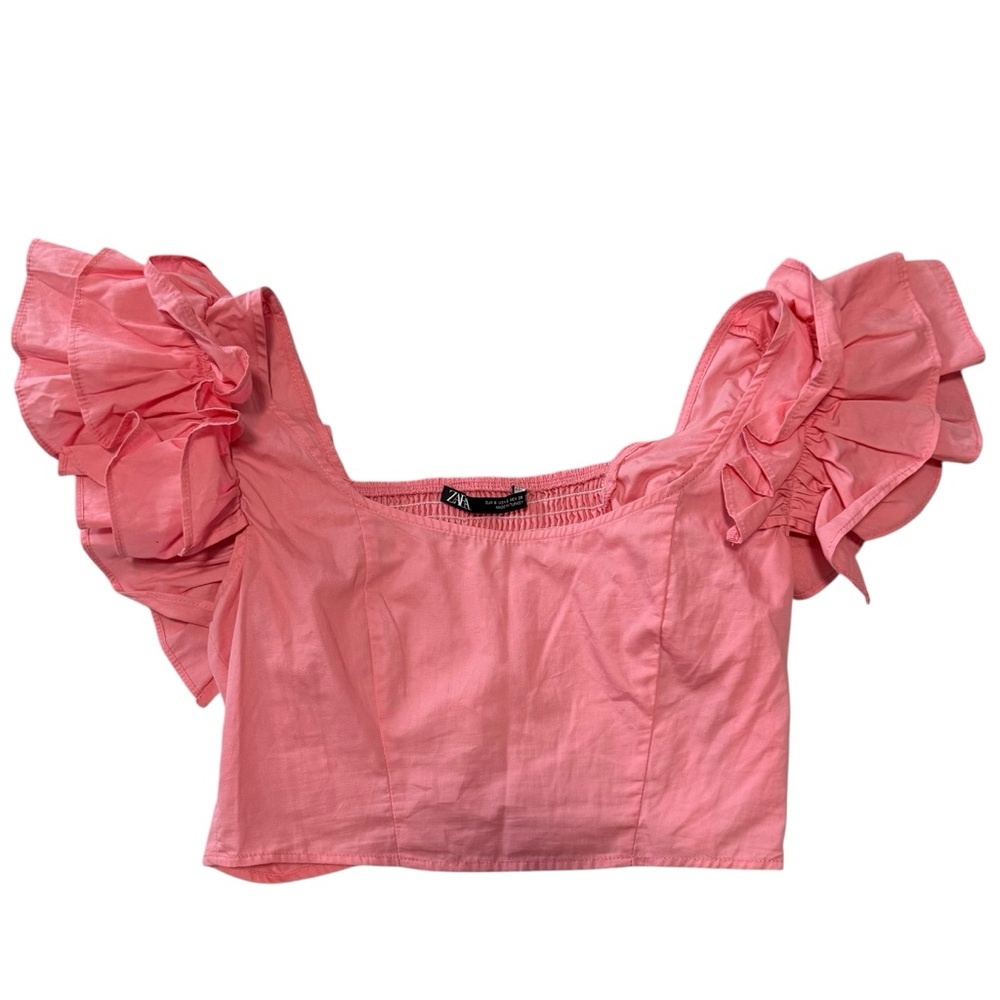 Zara Pink Ruffled Crop Top Size Small